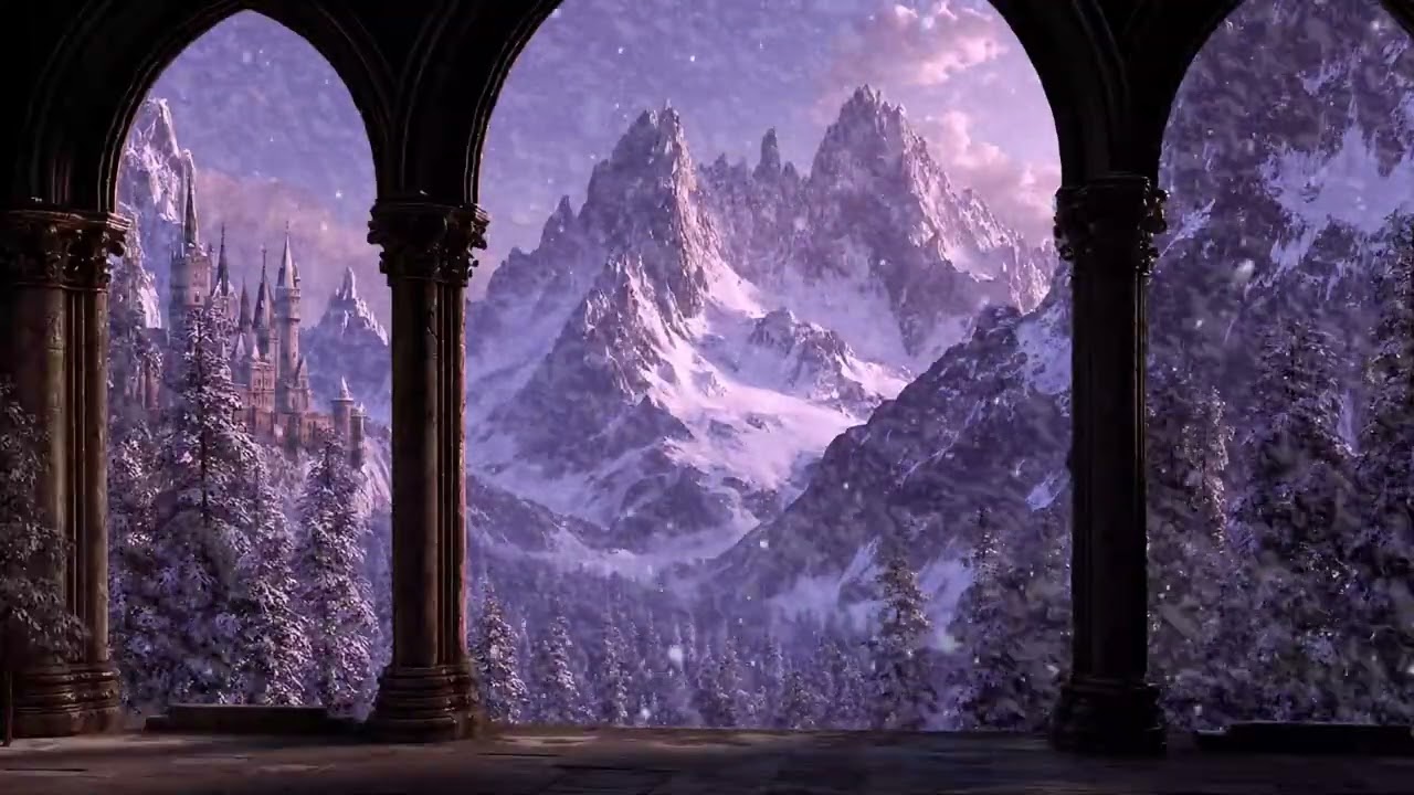 Piano ASMR for Insomnia Night Routine with Candlelit Castle Balcony and Falling Snow