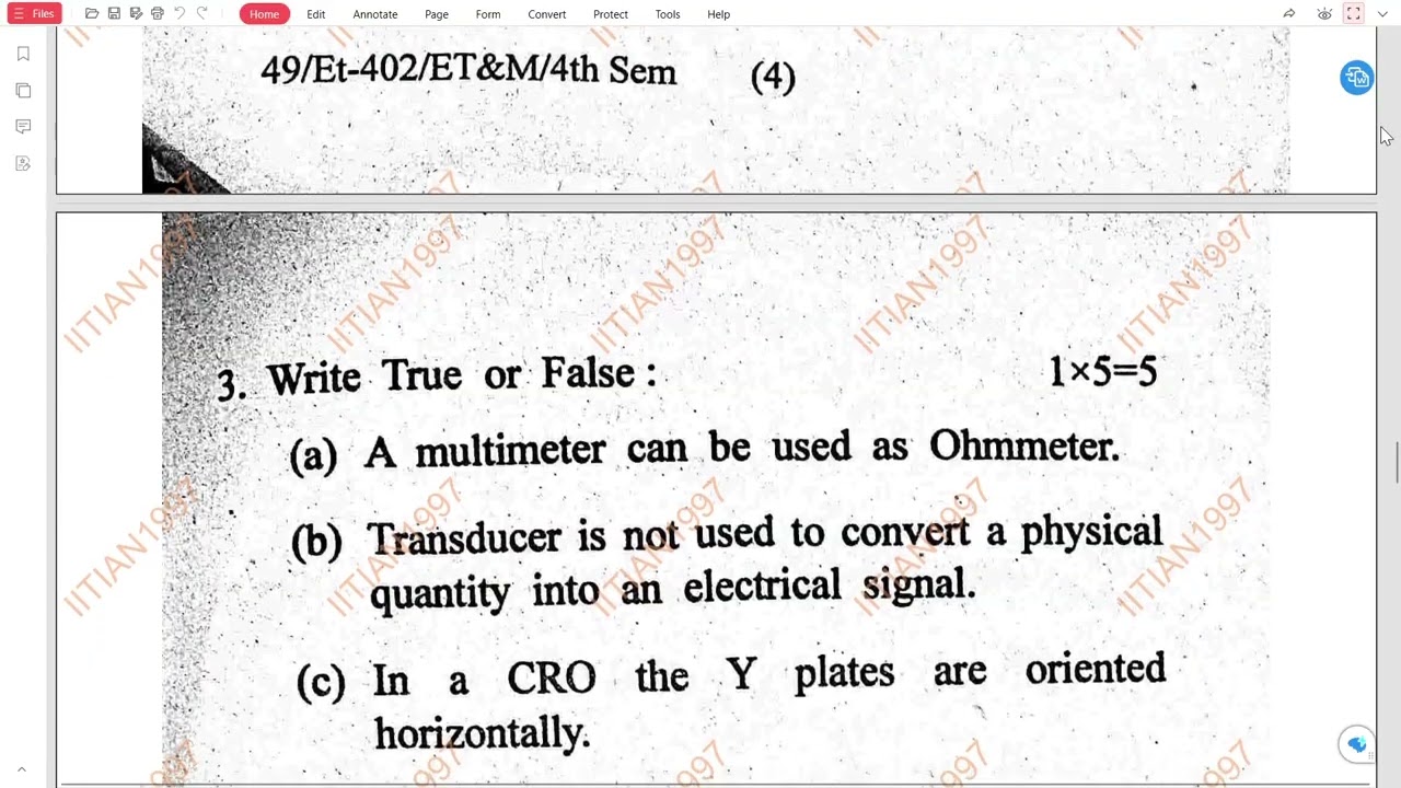 ELECTRONIC TEST & MEASUREMENTS | END SEMESTER EXAMINATION | 2022