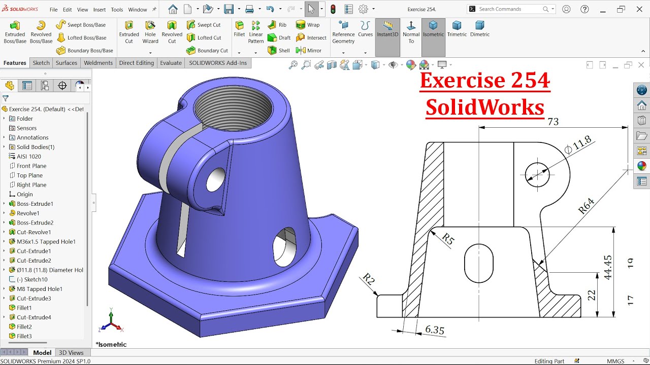 SolidWorks Tutorial For Beginners Exercise 254