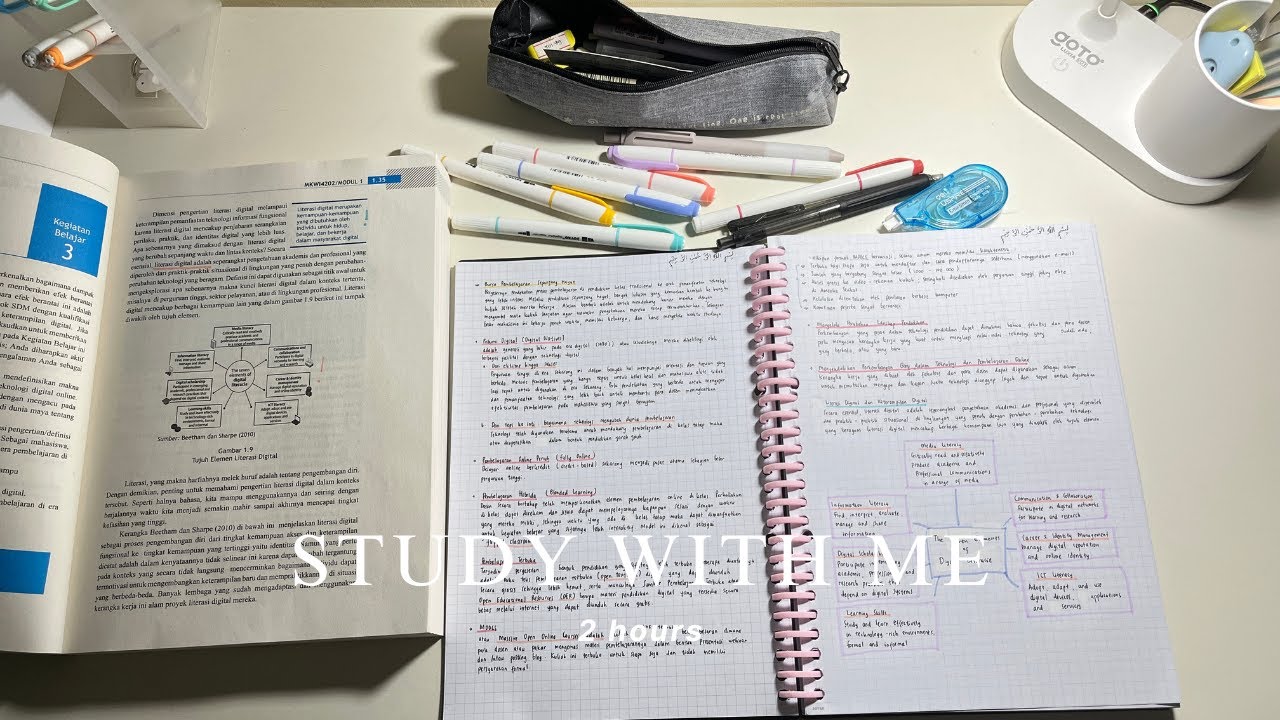 REAL TIME STUDY WITH ME 📚 [2 hours, no break with timer and gentle rain sounds for deep focus]