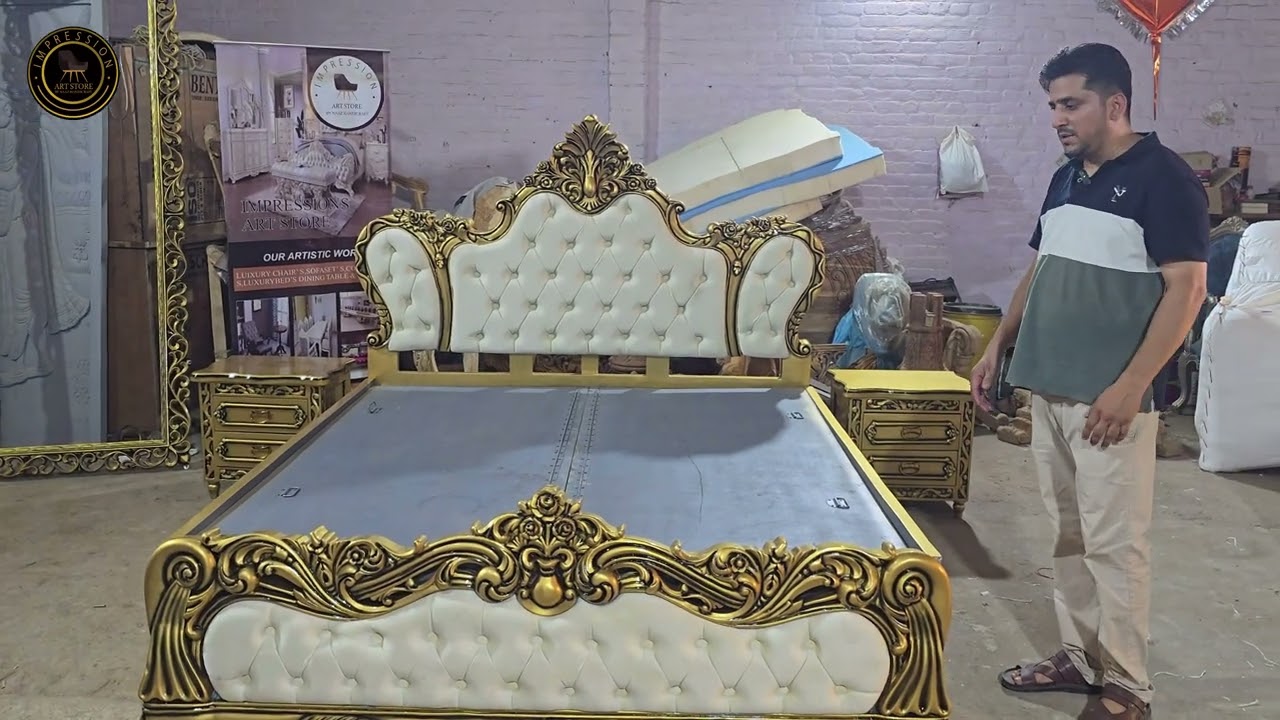 New Designer Luxury Teak Wood Bed Impression Art Store | Saharanpur Furniture