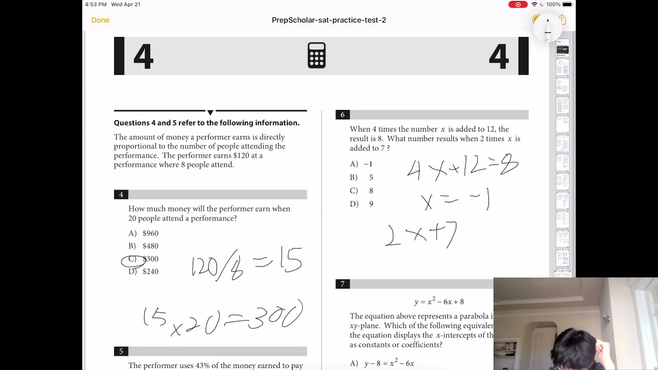 How to Ace the SAT: SAT Test #2 Math With Calculator #1-10 Explanation