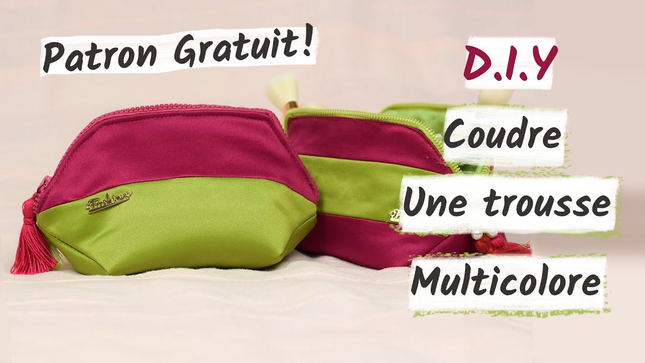 Comment coudre une trousse de toilette multicolore en satin - Patron Gratuit - Couture Facile Mimi