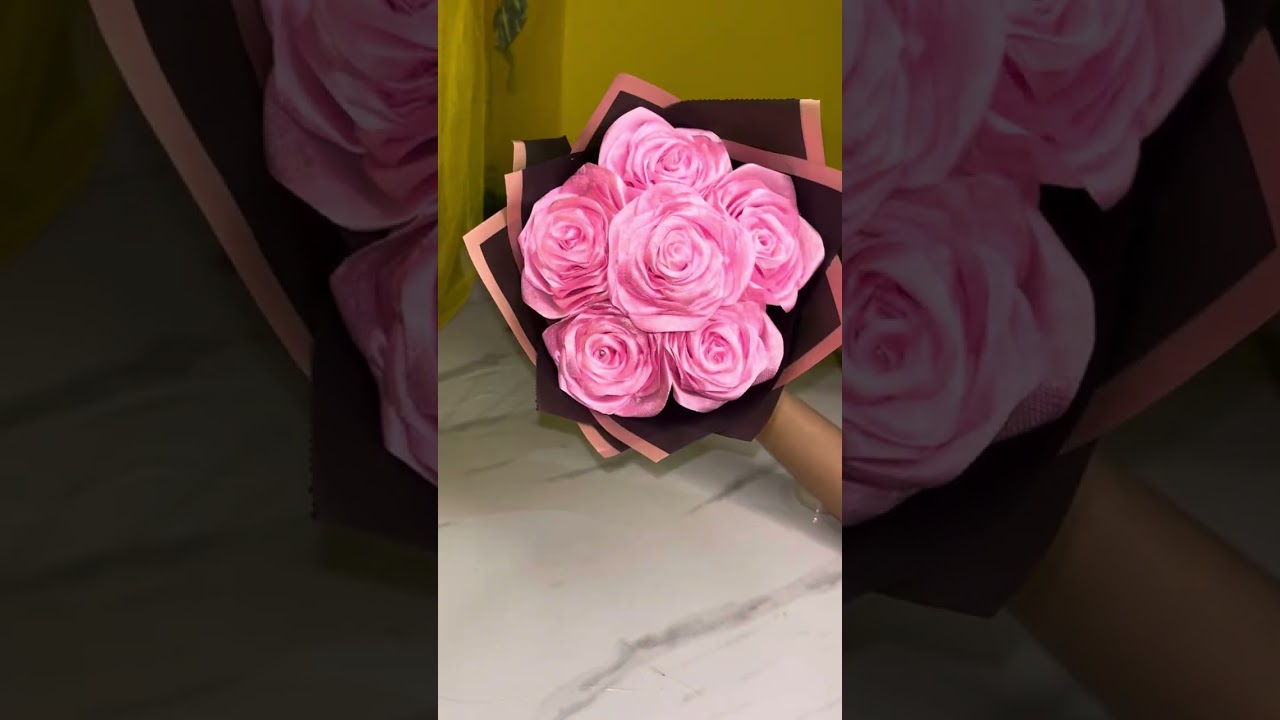 Wrapping a Pretty Flower Bouquet 🌷 | Satisfying & Calm Vibes #bouquet #diy #ribbonflower #craft 