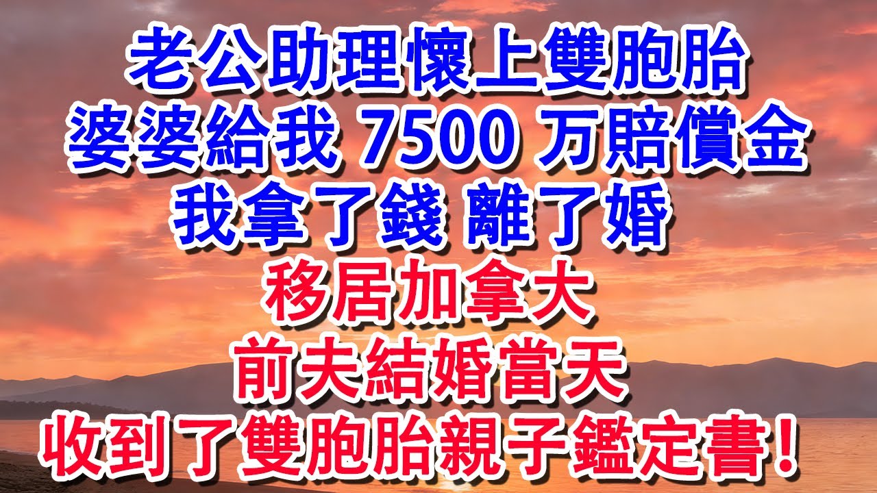 老公助理懷上雙胞胎 婆婆給我7500万賠償金 我拿錢離婚 移居加拿大前夫結婚當天收雙胞胎親子鑑定【小君講故事】#婆媳 #家庭 #婚姻 #情感 #情感故事 #為人處世 #豪門 #情感共鸣 #shorts