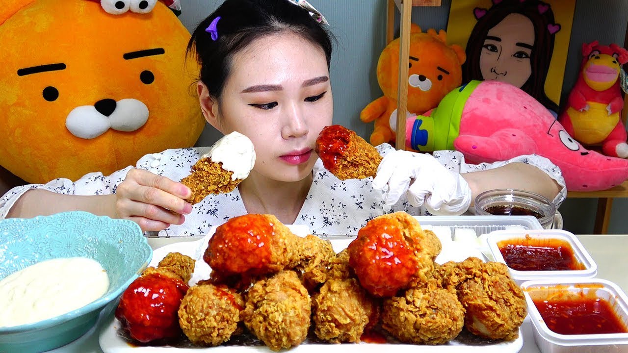 후라이드닭다리 쇼킹핫소스 크리미언소스 먹방 Mukbang