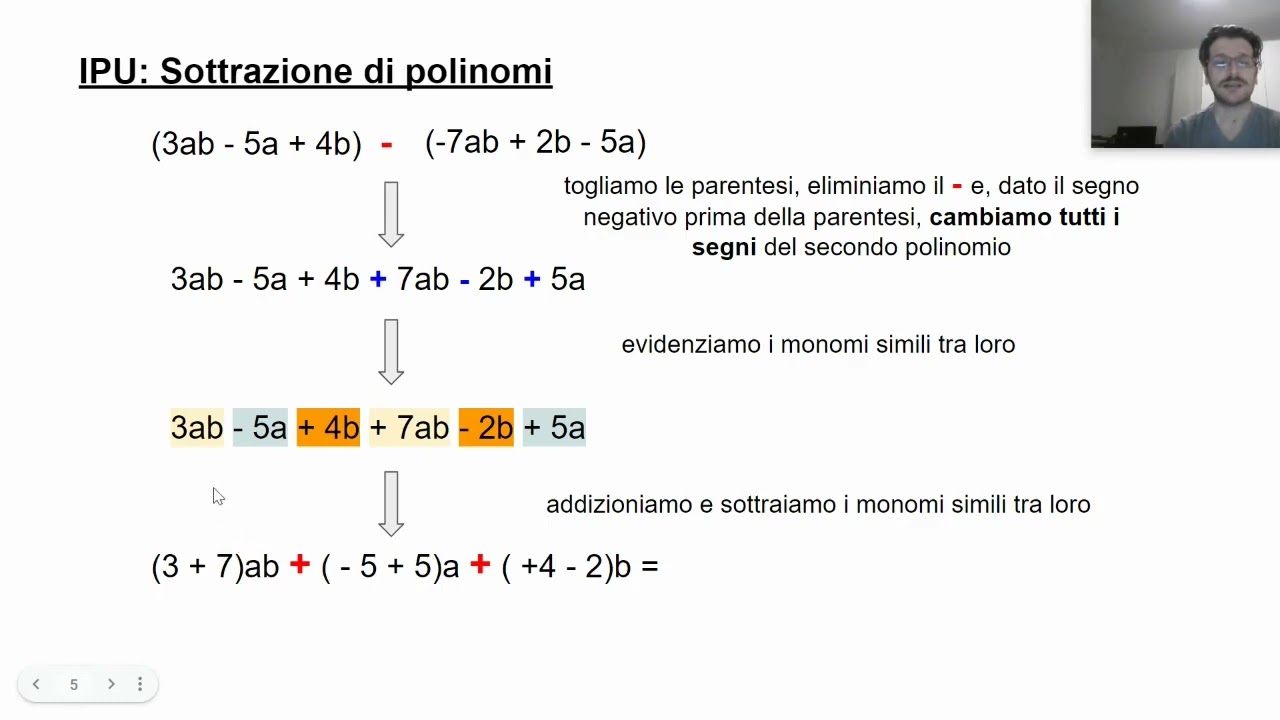 Sottrazione di polinomi