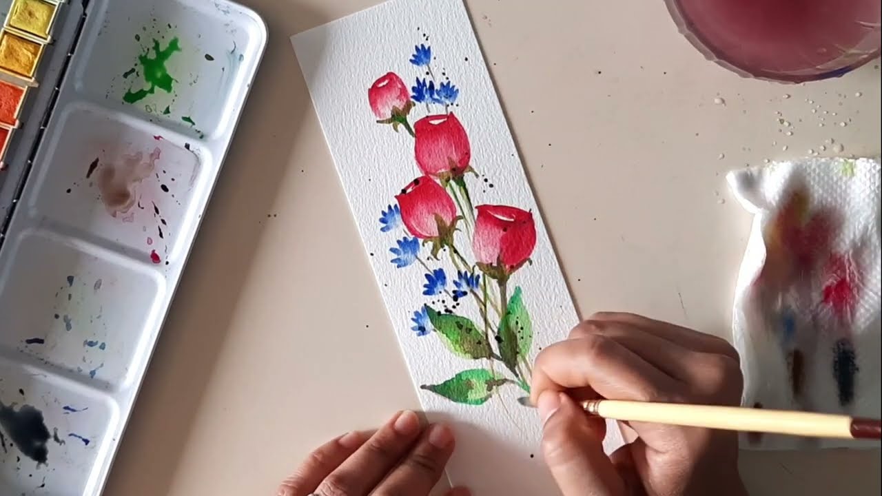 Simple Watercolor flower painting-12/Floral/Bookmarks/Watercolor painting for beginners