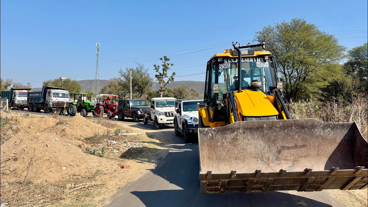 Jcb 3dx loading Mud in TATA Tippers Tractors Swaraj 855Fe New Holland 3630 Tractor 4x4Thar Truck