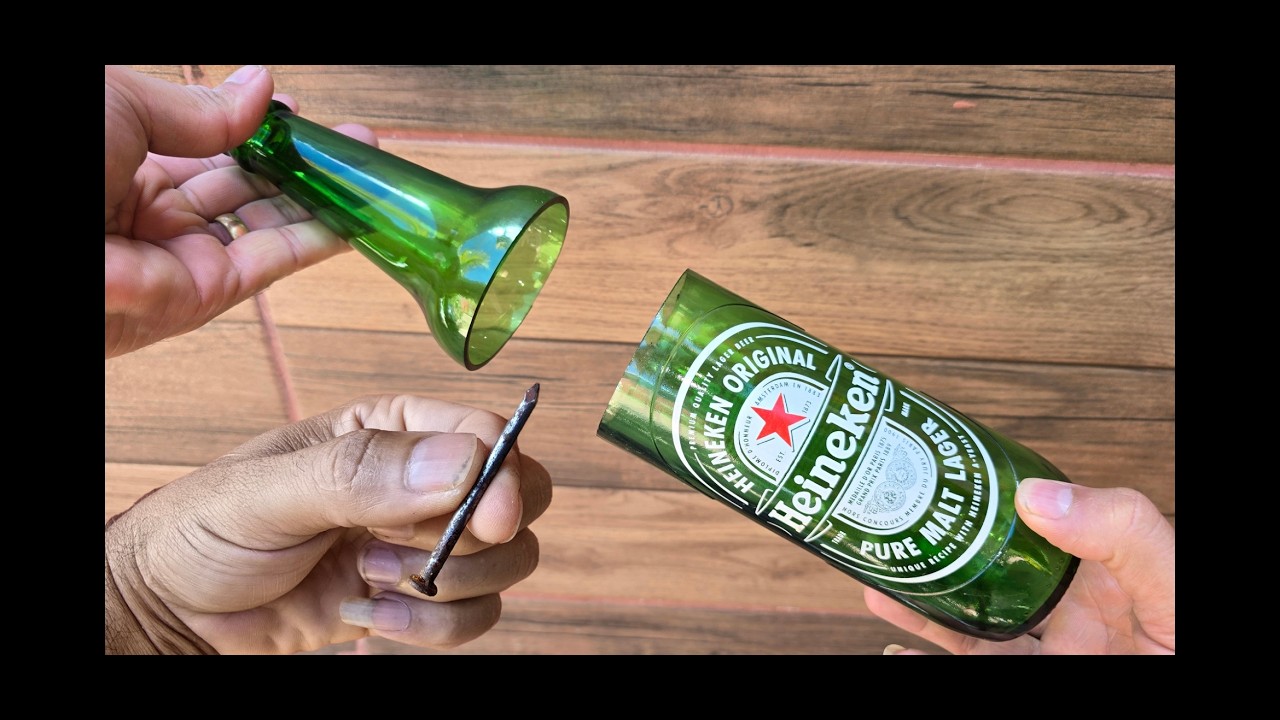 Desse jeito é muito mais fácil cortar garrafa de vidro, só com prego ideia incrível genial