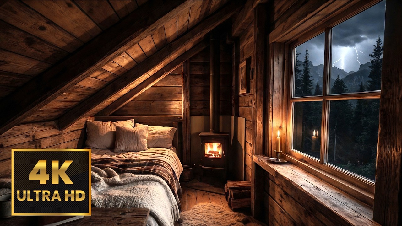 Rainy Hidden Shelter 🌩️🔥 [10 Hours | No Music] Small Cabin & Heavy Thunderstorm for Deep Sleep
