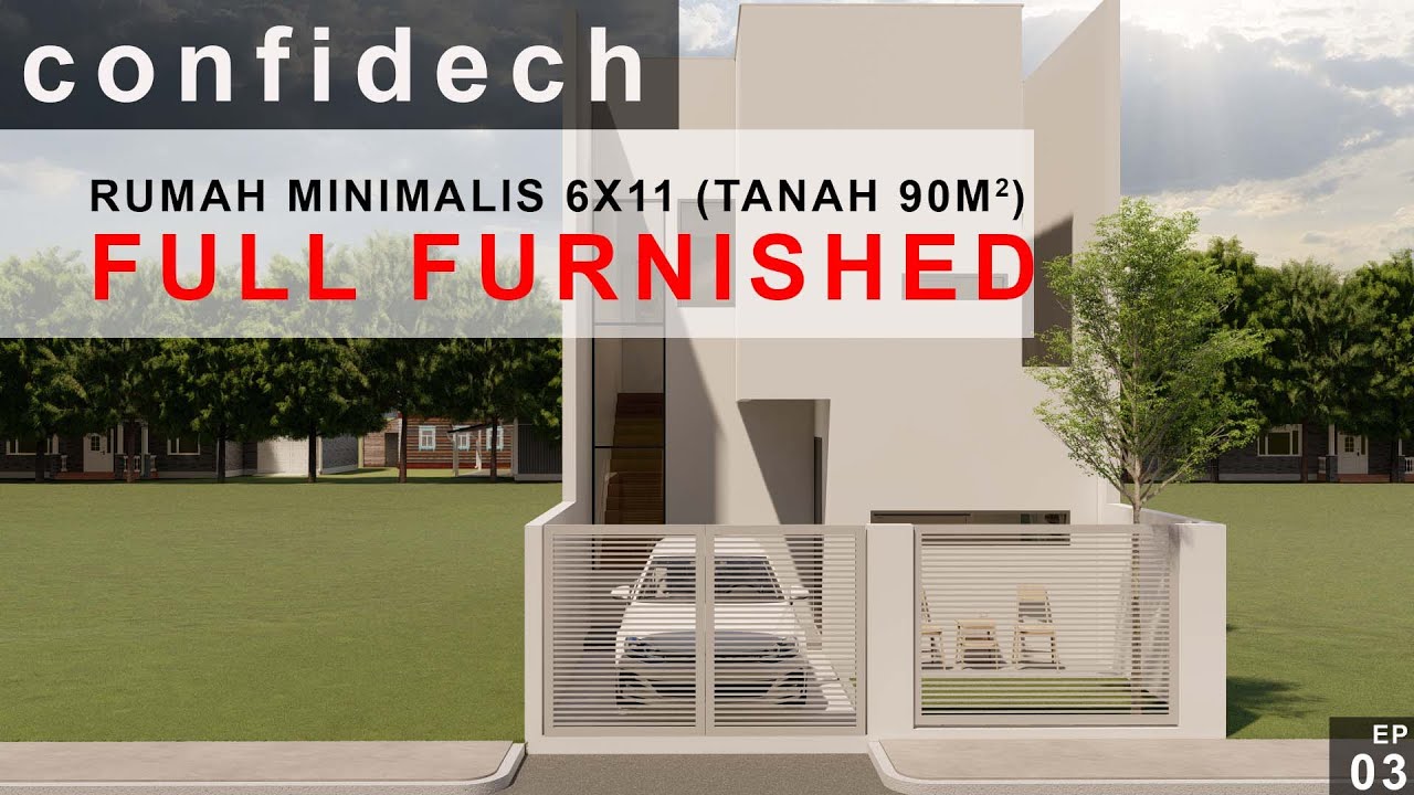 Desain Rumah 6x11 Minimalis Dengan 3 Kamar Tidur dan Bar