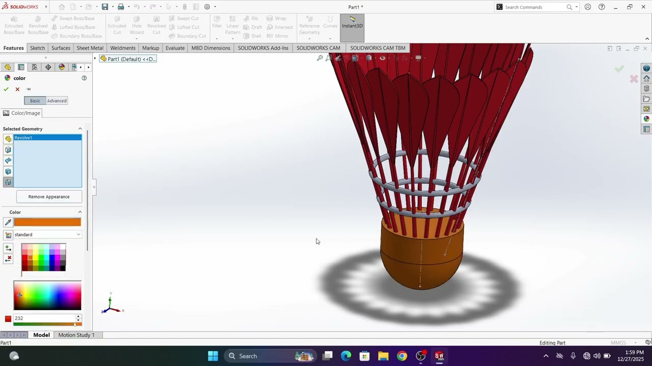 SOLIDWORKS BEGINNERS SHUTTLE COCK TUTORIAL | SOLIDWORKS 2025 | 