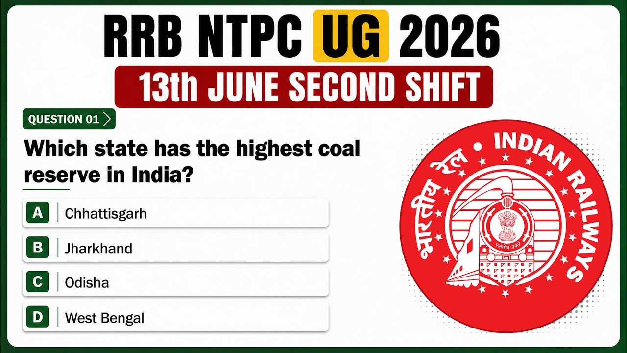 RRB NTPC UG 2026 | 13 June Second Shift Questions & Answers | Memory Based MCQs