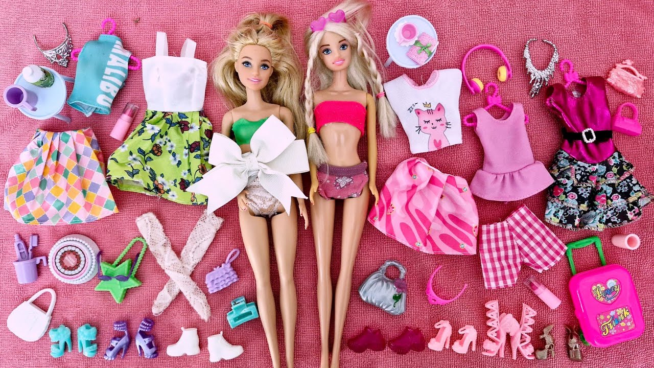 Satisfying Video | UNBOXING & Dress up Barbie Doll Green VS pink Outfits transformation