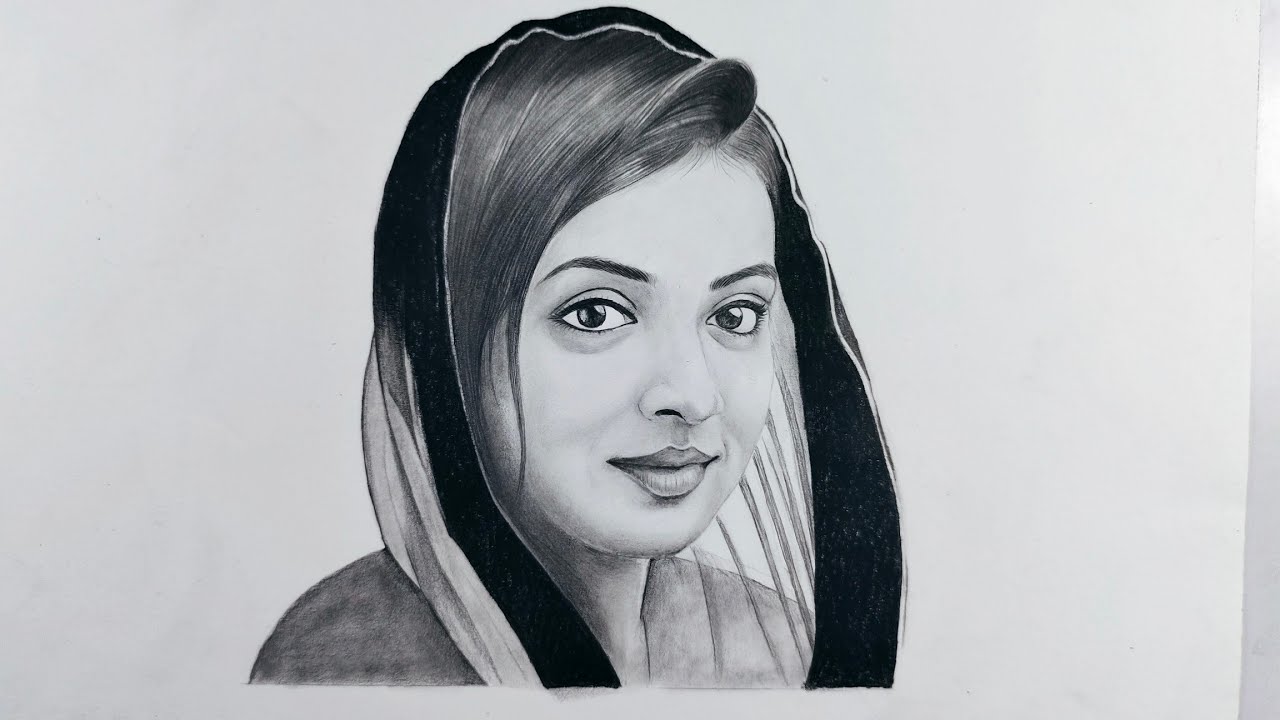 drawing Nazriya Nazim portrait with graphite pencils || real time drawing process of Nazriya Nazim