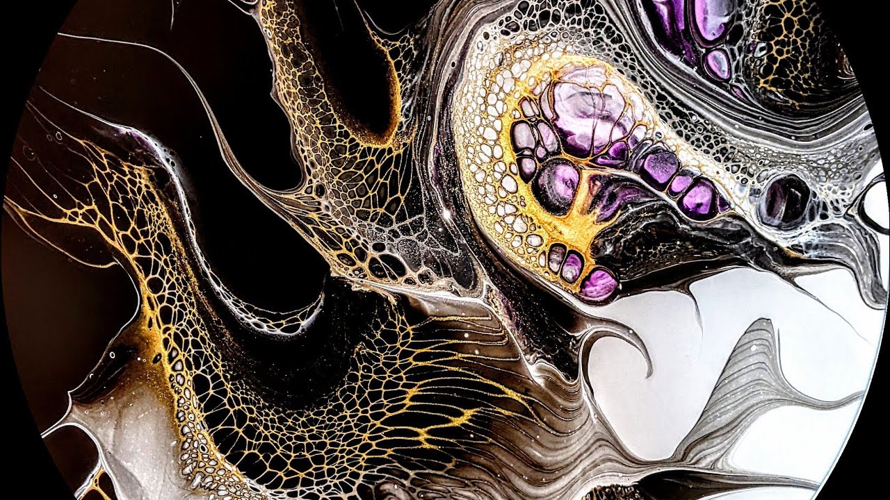 Acrylic Pour/ Fluid Art - Bloom Swipe With Gold Lacing #boomgelstain #tlp