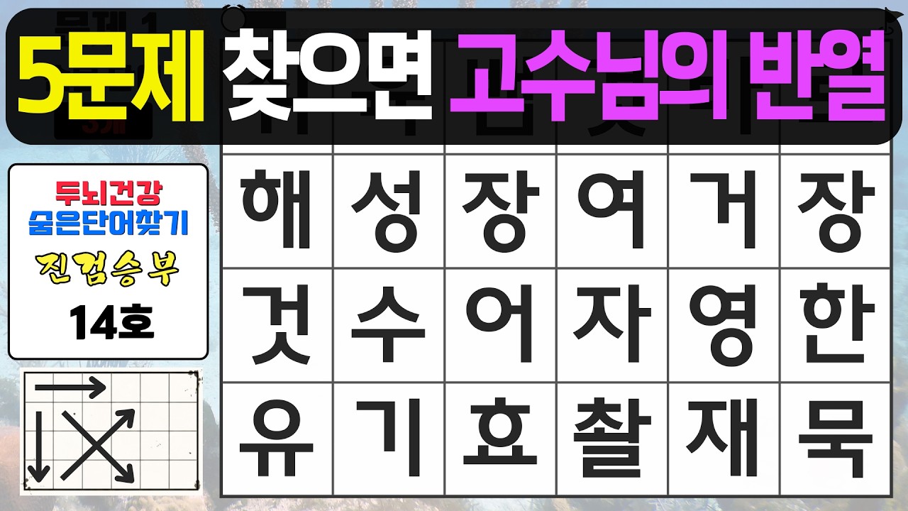 5문제 찾으면 고수님의 반열입니다 - 숨은단어찾기,치매예방퀴즈,치매예방,치매테스트,단어퀴즈,치매예방활동, 진검승부