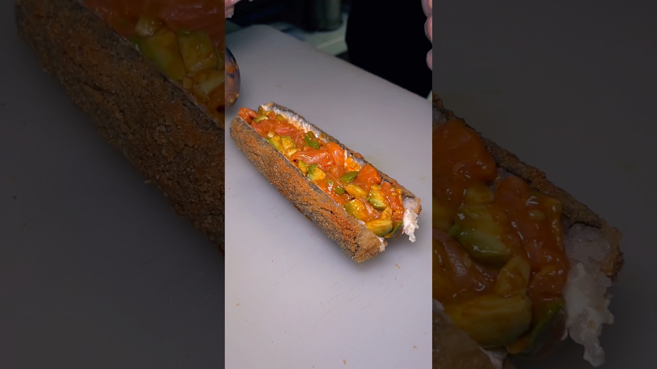 How to make Sushi Hot Dog with Salmon and Avocado? #shorts #sushi