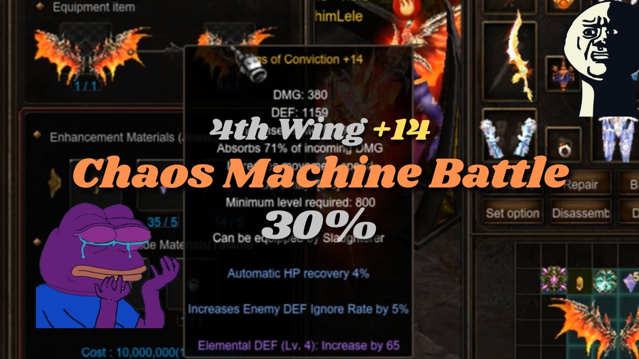 Attempt to upgrade 4th Wing NO LUCK to +14 - Chaos Machine Battle -  MU online Season 16.2.2
