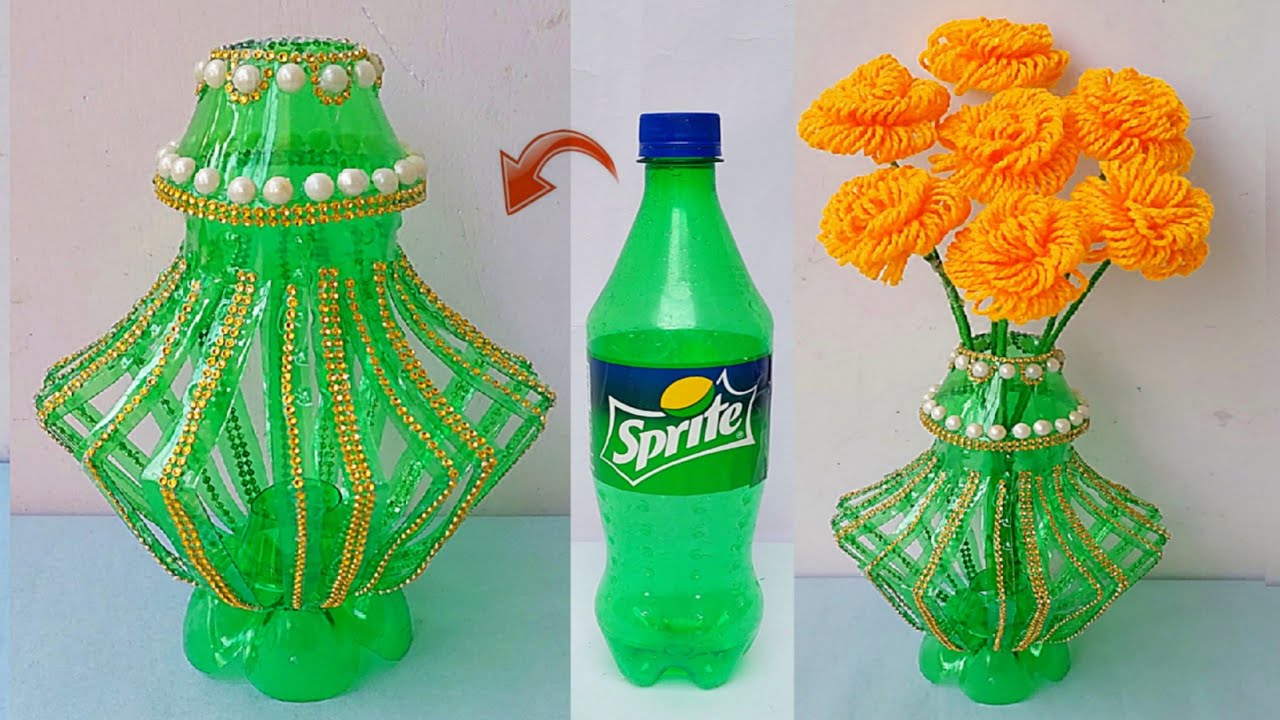 Plastic bottle Vase Craft/ DIY Easy Tree from Waste bottle/Sprite ki bottle se banaye Guldasta