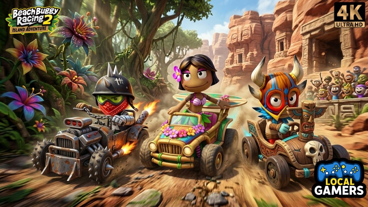 Split Screen Racing (3 Players) | Clutch vs Leilani vs Oog Oog | Beach Buggy Racing 2 (PS5 4K)