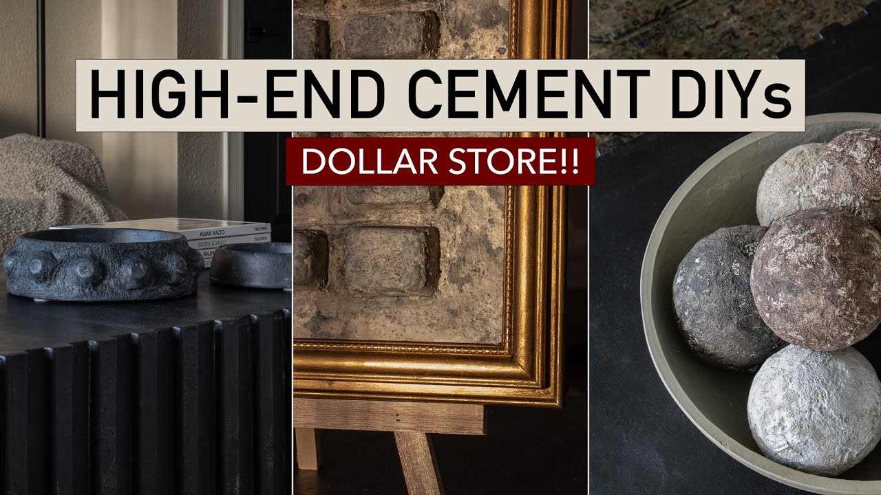 DOLLAR TREE HIGH-END DIY CONCRETE DECOR (rustic bowl, textured art, cement orbs)