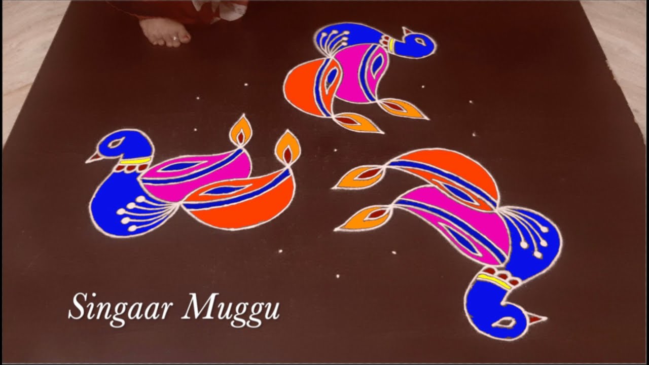 Karthigai Deepam Special Rangoli | Colourful Diya Rangoli | Diya muggulu | Pandaga muggulu 7X4 dots