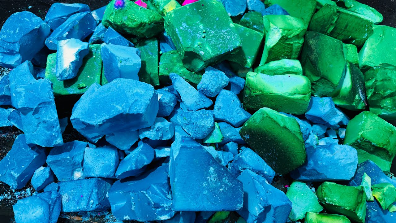 Collab W / @asmr_world1197  | green & Blue Fresh Dyed gym Chalk ASMR Crush | Oddly Satisfying ASMR