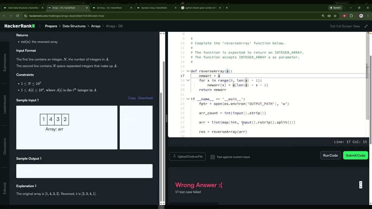 Hackerrank Data  Arrays   DS