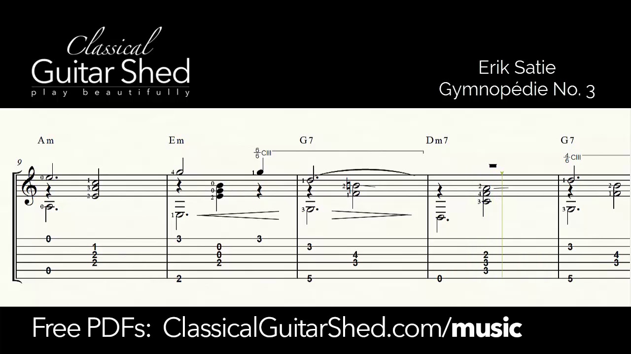 Satie: Gymnopedie No. 3 - Free sheet music and TABS for classical guitar
