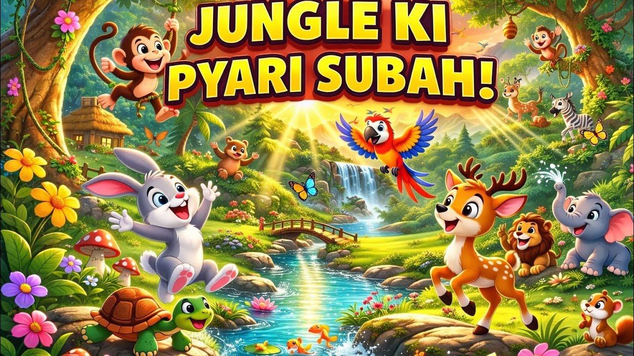 Jungle Ki Pyari Subah 🌞 | Cute Cartoon Animals Adventure | Kids Jungle Story in Hindi