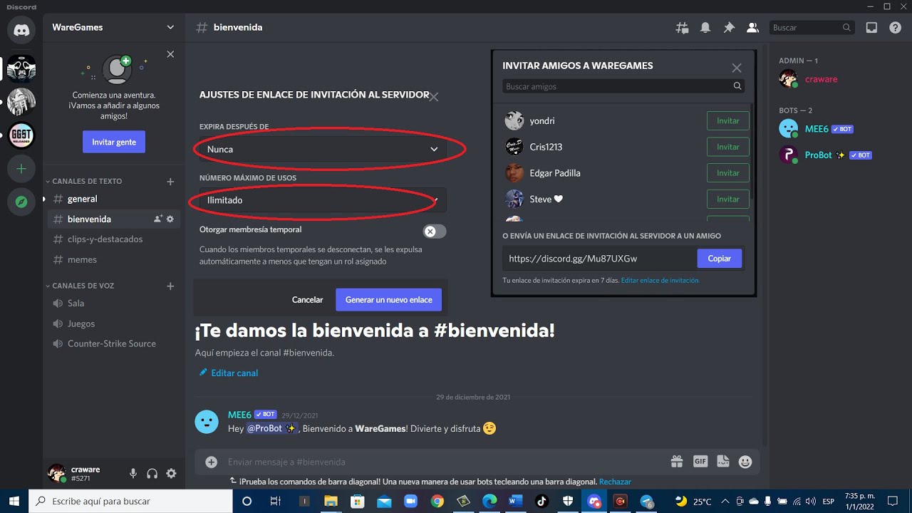 Como obtener el enlace de tu servidor de discord, genera un enlace permanente para tu server discord