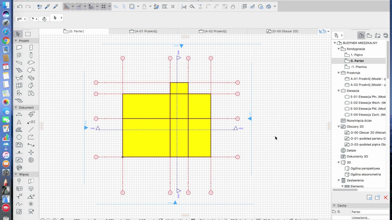 ARCHICAD 20 PL - część 2 - SCHEMAT KONCEPCJI I USTAWIENIE SIATKI Z OSIAMI KONSTRUKCYJNYMI