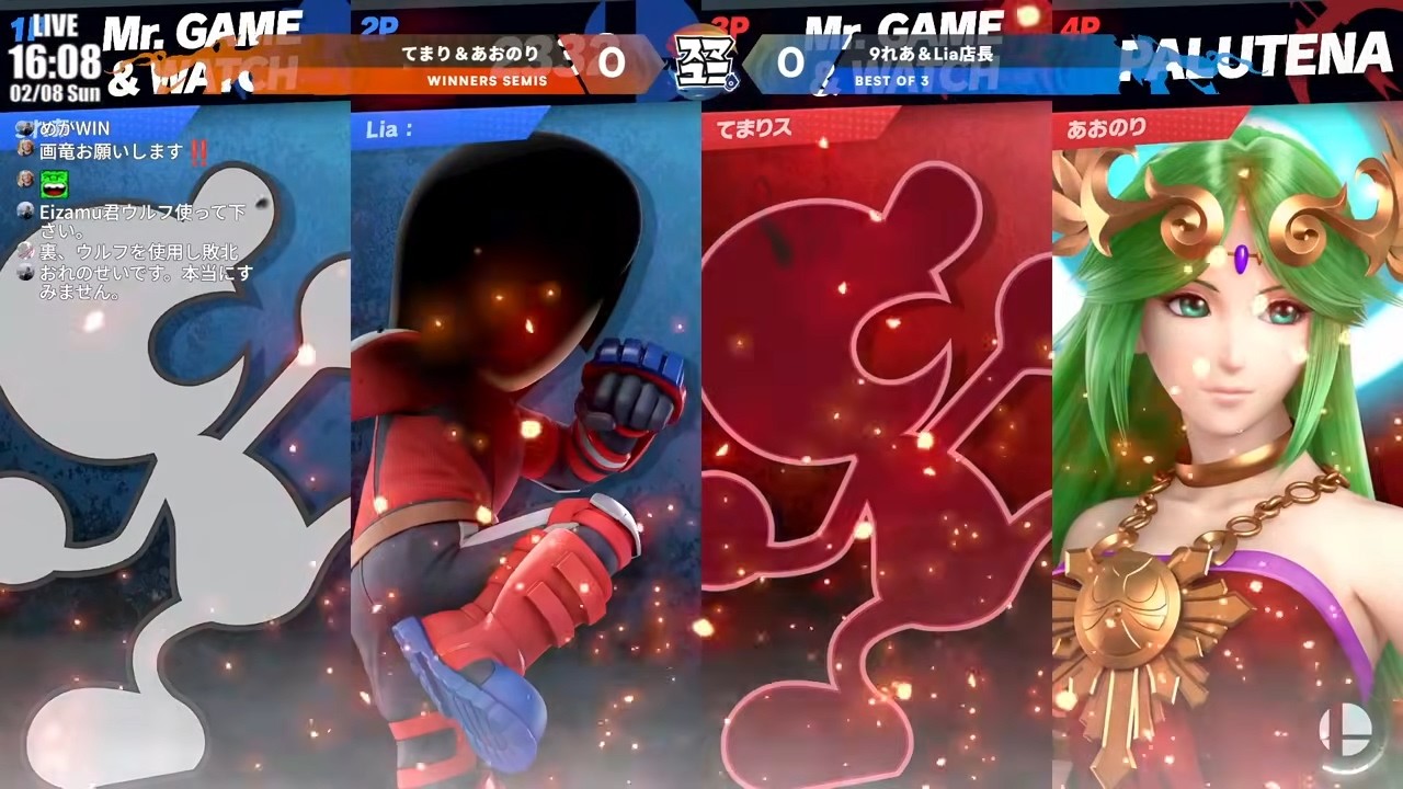 【WSF】9れあ＆Lia店長（ゲーム＆ウォッチ＆格闘Mii）VS てまり＆あおのり（ゲーム＆ウォッチ＆パルテナ）スマユニ#24 SSBU DOUBLES