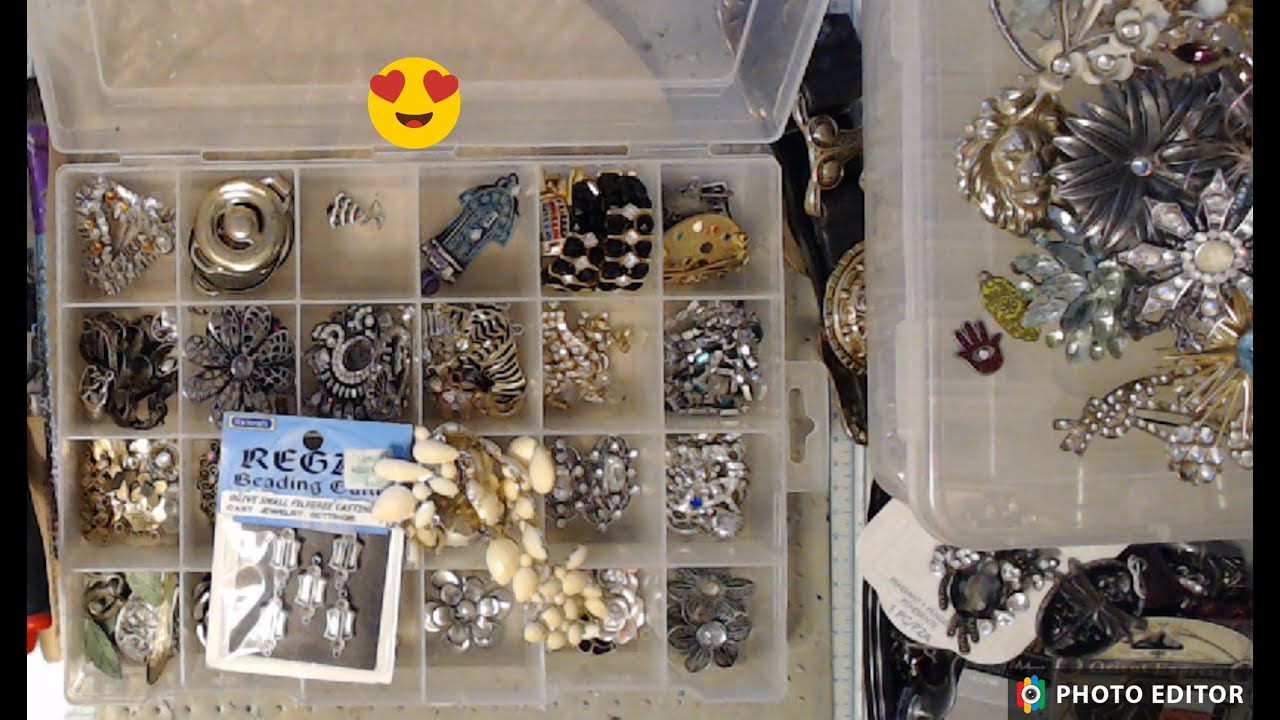 Sorting vintage junk jewelry for mixed media collage assemblage
