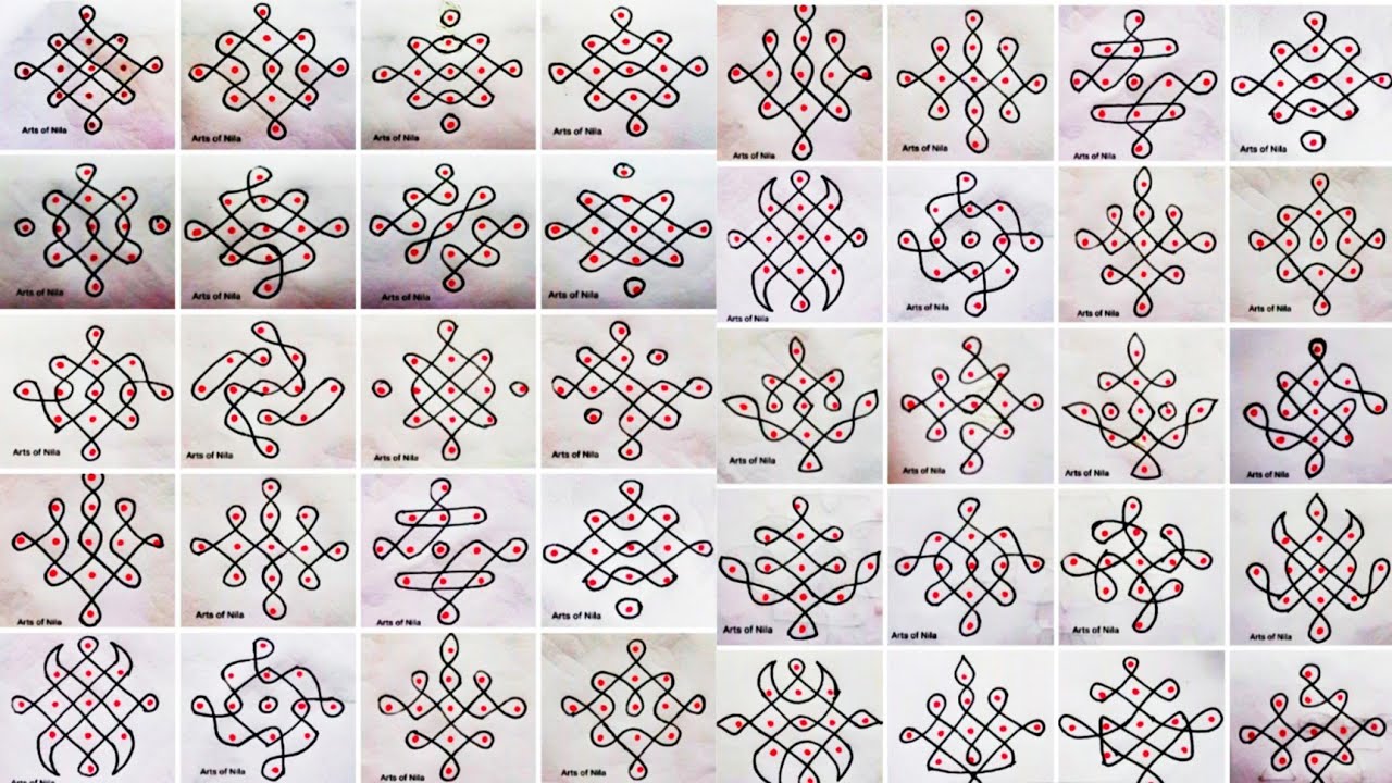 5×1 dots 30 kolams/Muggulu for 30days. Daily use kolams. Dot kolam. Easy Rangoli. Easy dot kolam