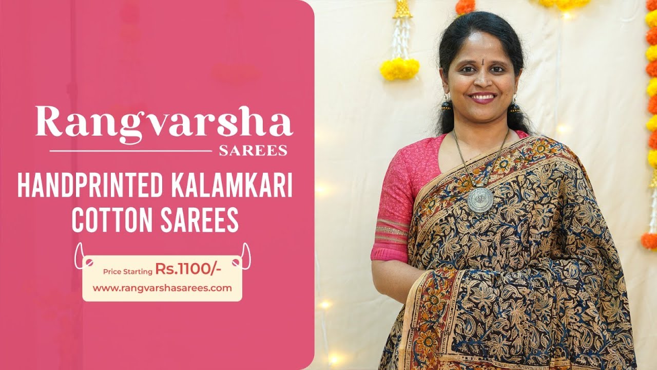 Kalamkari Cotton Sarees- Rangvarsha Sarees -Hand prints on pure soft cotton - 30th October 2024