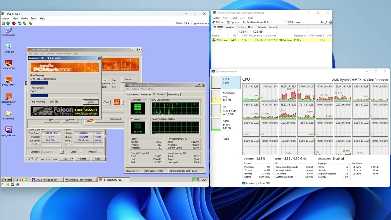 PCBox 4.2.4 Benchmark on 9950X: Mendocino Celeron - PCMark2002 CPU Test