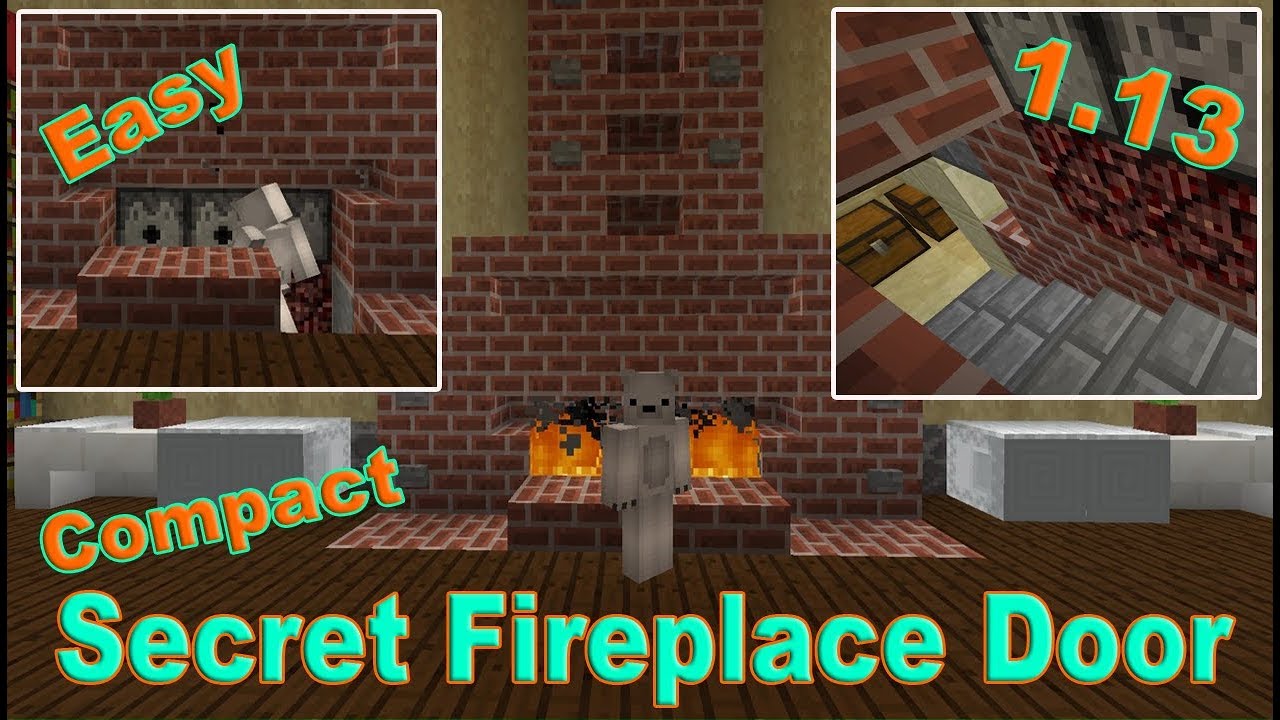 Minecraft  Hidden Fireplace Door and Secret Base | Easy redstone