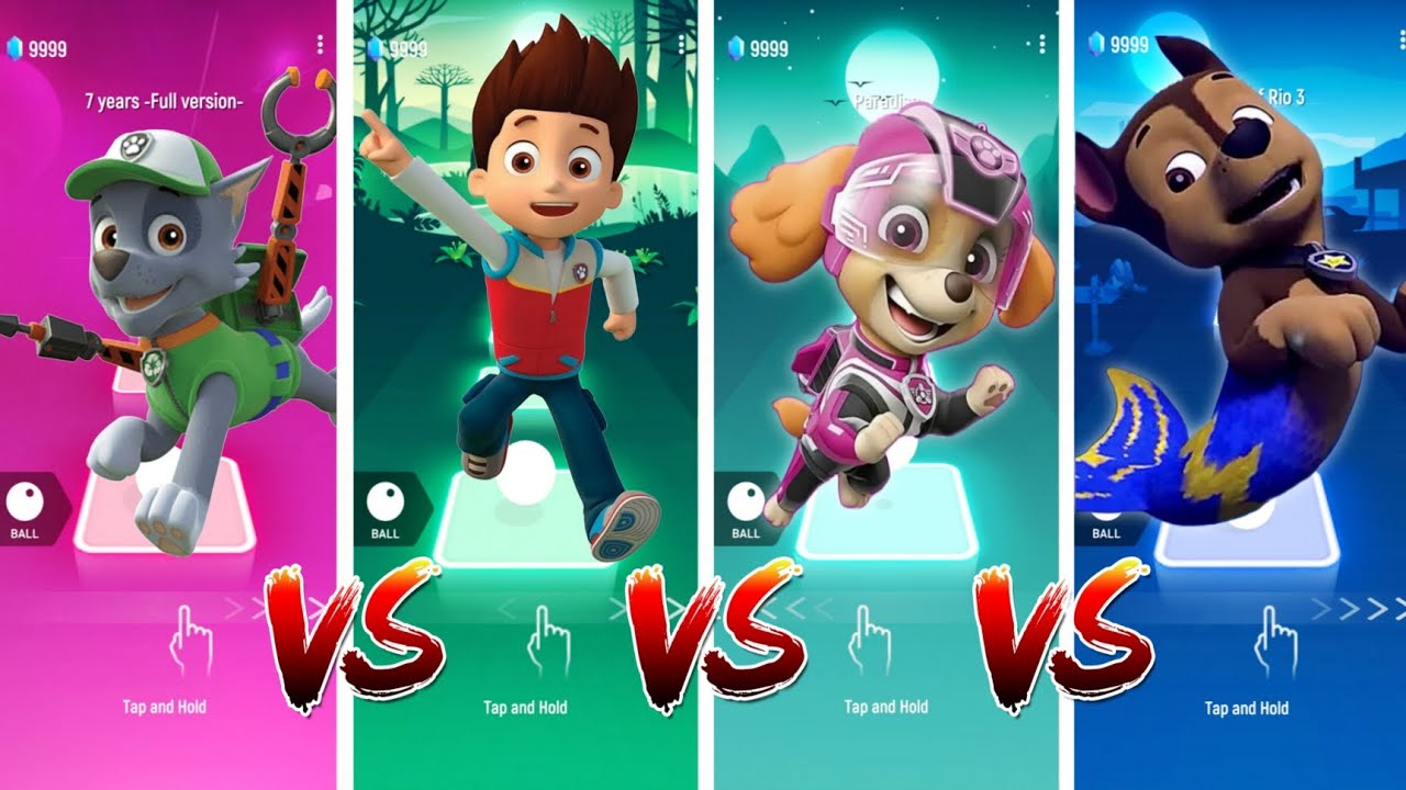 Rocky 🆚 Ryder 🆚 Skye 🆚 Chase.Who is best? | Tiles Hop EDM Rush