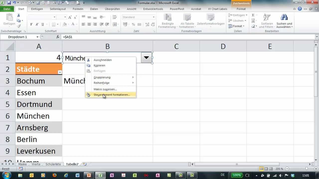 Excel - Formulare mit Dropdown
