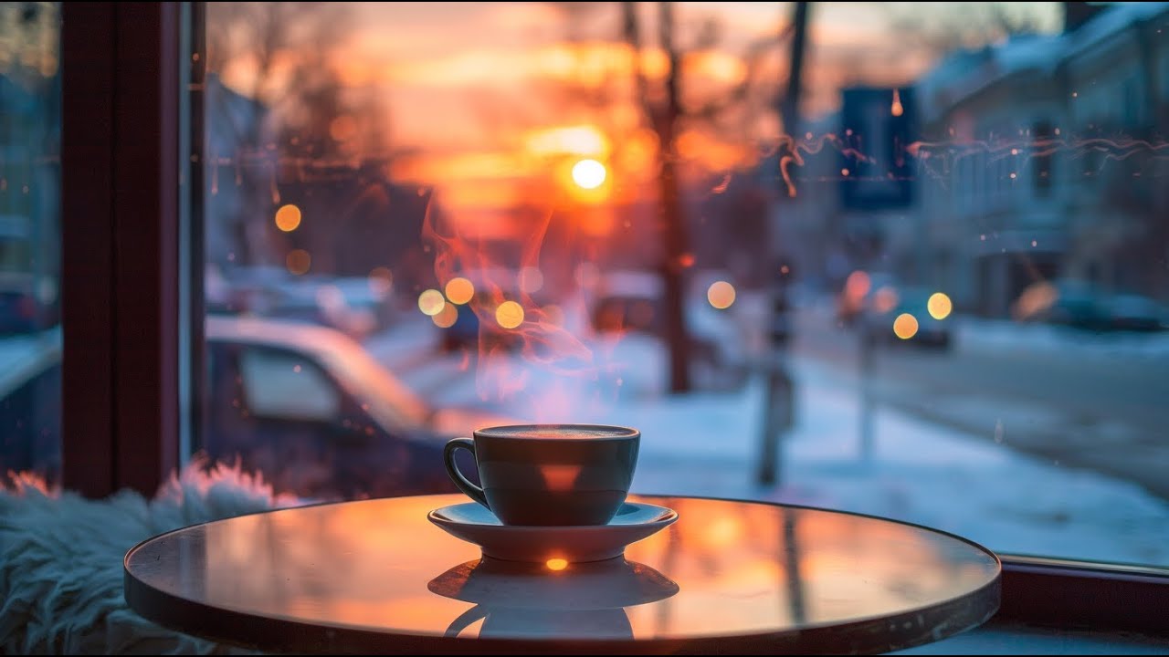 Evening Café Jazz – Relaxing Piano & Saxophone on a Snowy Sunset