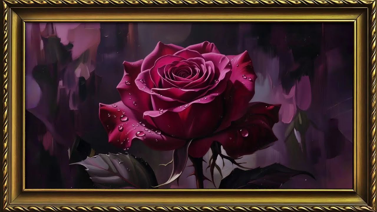 Rosa Romántica en Marco Dorado | Cuadro de Arte 4K para TV San Valentín 2026 | 3 Horas Relajante