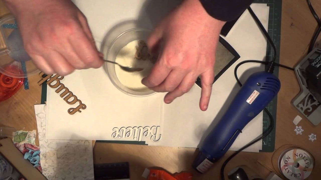 Using embossing powder to colour wood.