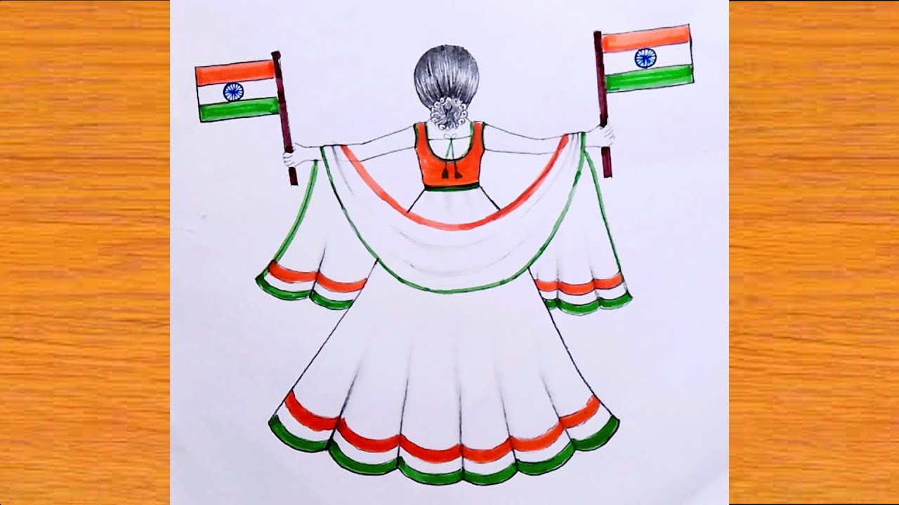 Republic day drawing easy / 26 January drawing / Traditional girl drawing / Republic day drawing