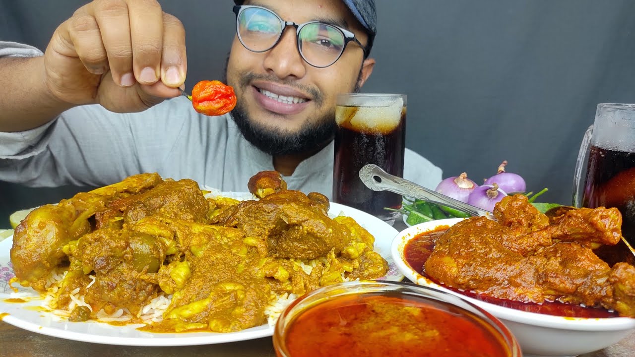SPICY MUTTON FAT LEG PIECE CURRY AND CHICKEN LEG PIECE CURRY WITH RICE MUKBANG EATING SHOW