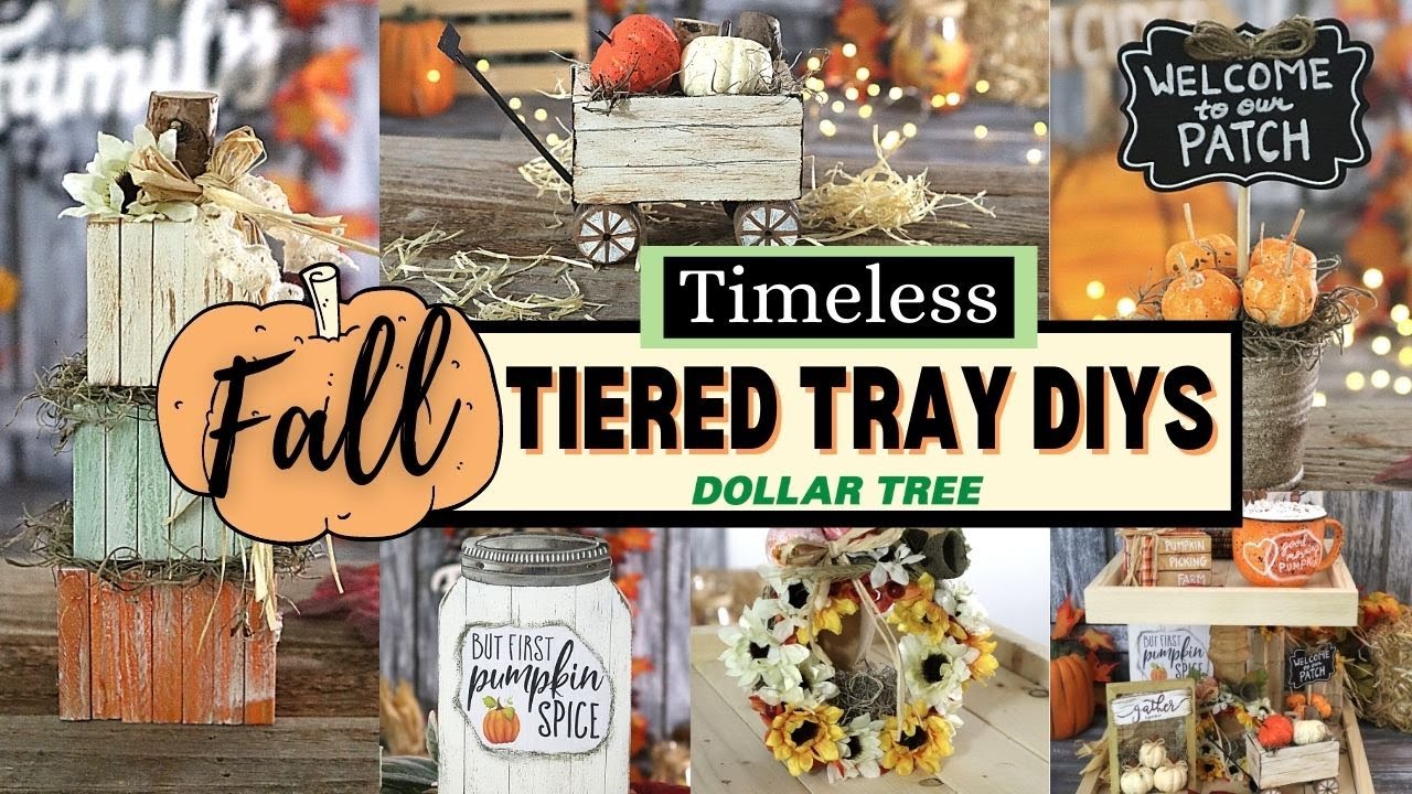 🍁 FALL TIERED TRAY DIYs/PART 3/NEW Dollar Tree Fall DIY/Dollar Tree Fall 2021