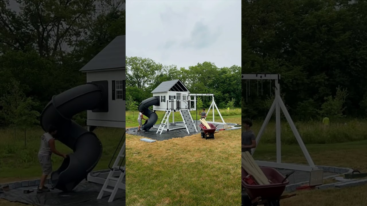 Playhouse with Rubber Mulch | Swing Set Install #swingset #fun #playground #playhouse