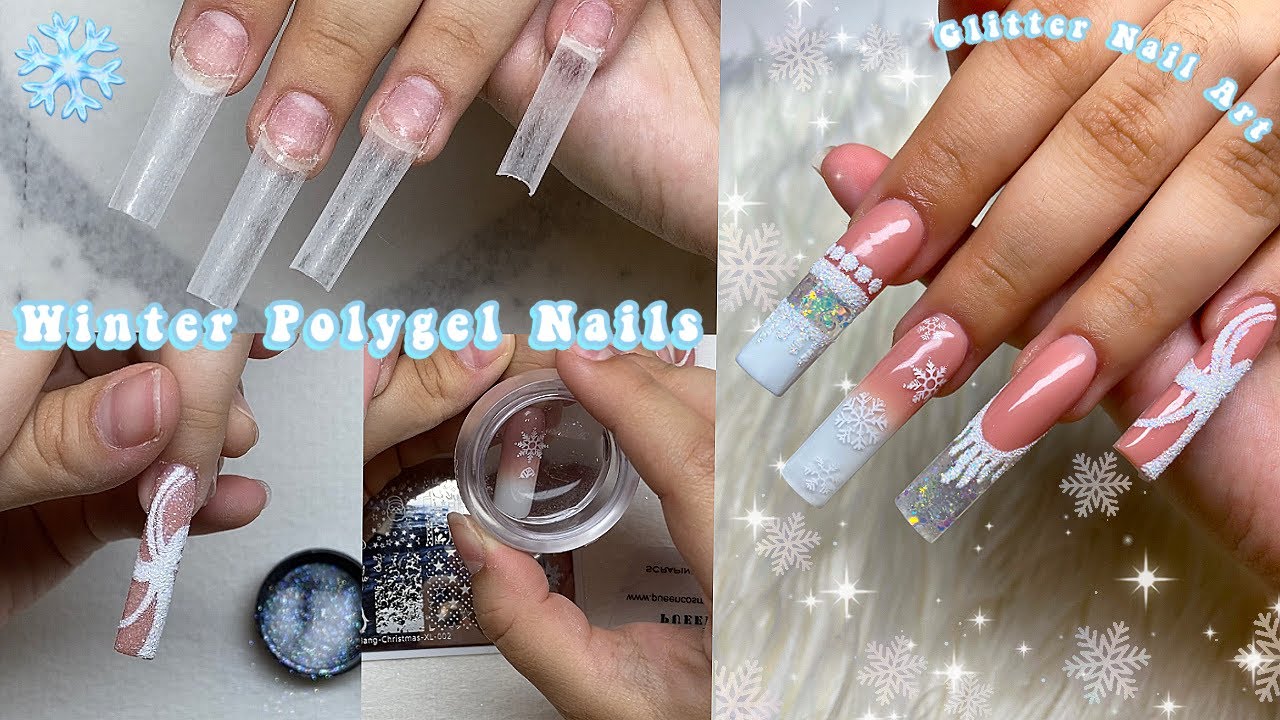 WINTER POLYGEL NAILS☃️ GLITTER NAIL ART! FRENCH TIP, OMBRE, NEGATIVE SPACE | Polygel Nail Tutorial
